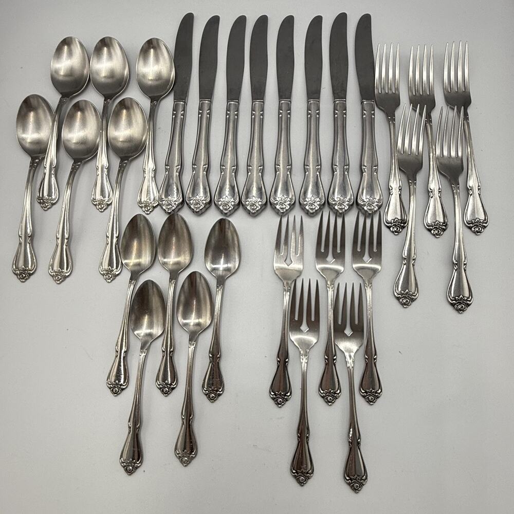 Oneida ARBOR ROSE TRUE ROSE Stainless Flatware 5+ Place Settings 29 PCs Floral